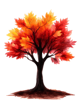 Vibrant Autumn Tree with Red and Yellow Leaves in Watercolor Style png