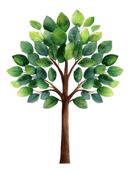 Colorful Watercolor Tree Illustration with Lush Green Leaves png