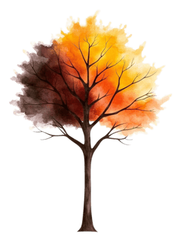 Vibrant Watercolor Tree Illustration with Autumn Colors and Details png