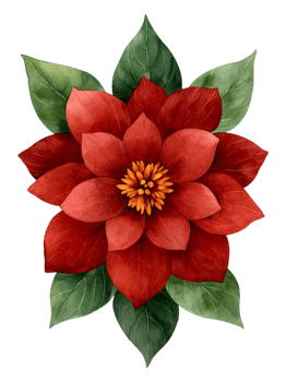 Vibrant Red Flower with Green Leaves png