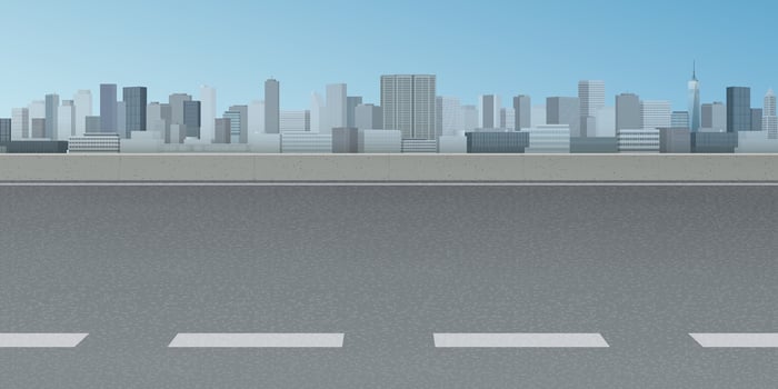 Cityscape view from the street have skyscrapers and blue sky background graphic illustration. vector