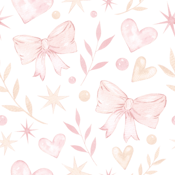 Watercolor seamless pattern with pink bows, stars, hearts. Cute gentle pink print for design and decoration. Children's gentle style, for little princesses. Wallpaper, design and decoration png