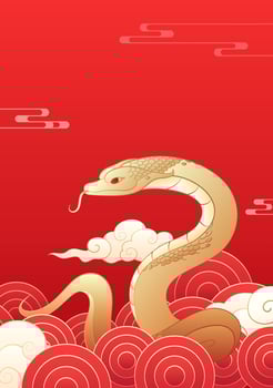 Chinese New Year of the Snake poster gold snake on a red background vector