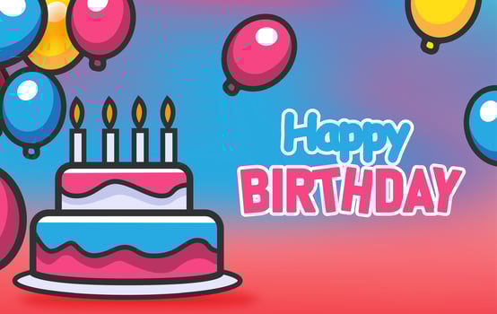 Happy birthday with colorful balloons and cake vector