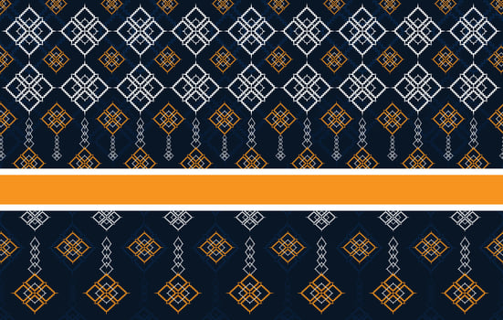 Fabric pattern gold white diamond textile design geometric repeat seamless traditional on blue background, weaving, wallpaper vector