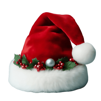 Festive Santa Claus Hat with Holly and Berries png