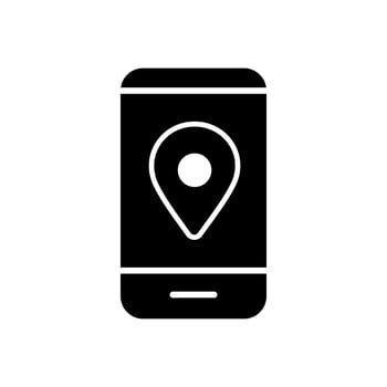 A black and white image of a phone with a pin on it vector