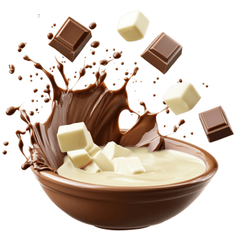 White Chocolate Cubes in a Splash of Chocolate Milk png