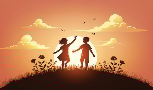 Childhood Joy at Sunset vector