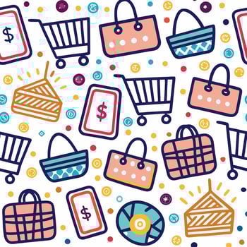 shopping seamless pattern with shopping bags and other items vector