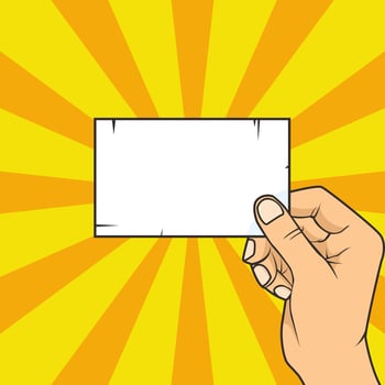 Hand hold paper card pop art comics style illustrations vector