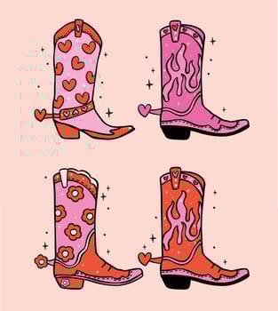 Retro Cowboy Boots Western Valentine Hand Drawn Bold Design collection vector