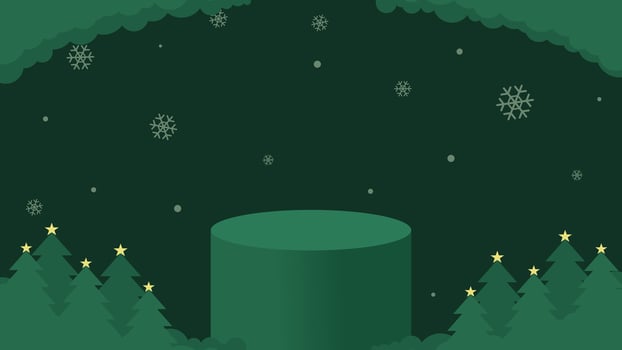 a green background with trees and snowflakes vector