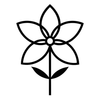Minimalist Symmetrical Flower with Five Petals, Stem, and Leaf vector
