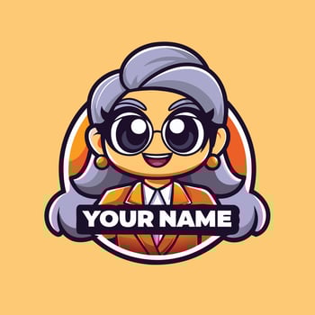 an old lady with glasses and a hat is wearing a logo for your business vector