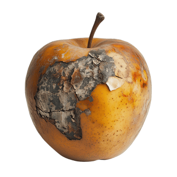 Aged and Decayed Apple with Moldy Patches and Rough Texture on Transparent Background png