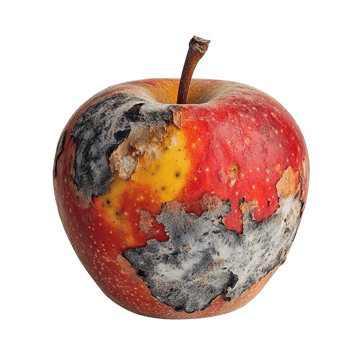 Moldy and Decomposed Apple with Uneven Surface and Fungal Growth png