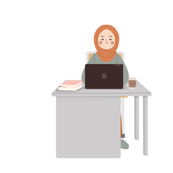 Muslim women are working or studying sitting in front of the computer png