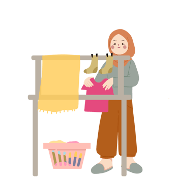 Muslim woman is drying clothes png