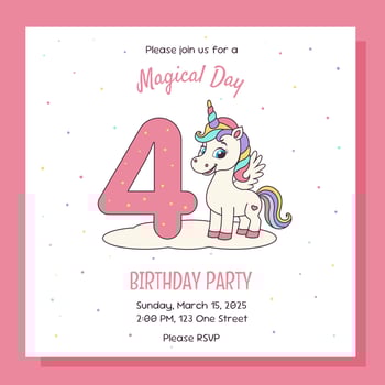 Unicorn concept. Birthday party invitation card with unicorn and birthday anniversary number. vector