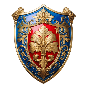 A golden shield with a red and blue transparent background png