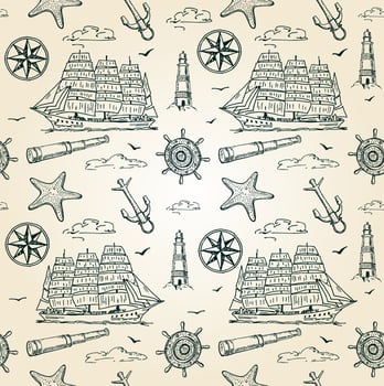Nautical elements seamless pattern. Sea background. Marine pattern. abstract seamless pattern on the theme of travel, adventure and discovery vector