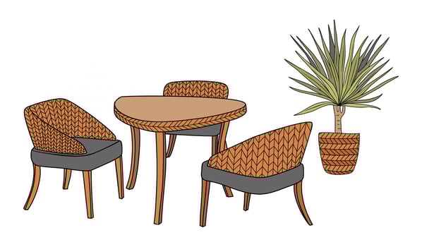 An illustration of a table and chairs vector