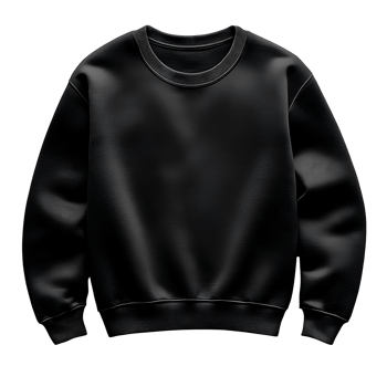 black crewneck sweatshirt . simple blank black sweatshirt top view . fashion article crewneck flat lay isolated. classic black crewneck sweatshirt for fashion mockups png