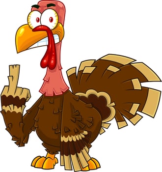 Angry Turkey Cartoon Character Showing Middle Finger vector