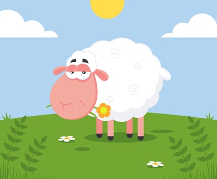 White Sheep Cartoon Character With A Flower vector
