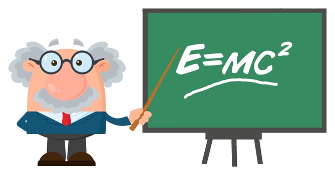 Professor Or Scientist Cartoon Character With Pointer Presenting Einstein Formula vector
