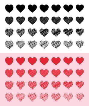 Black and Red Hand Drawn Hearts Collection Set vector