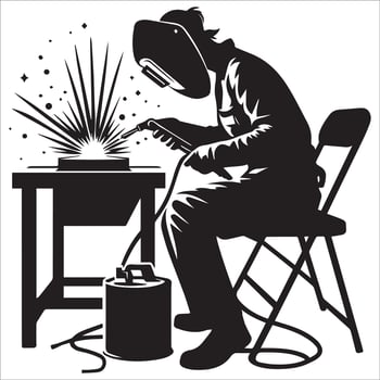 Strong Woman Welder Seated in Workshop vector