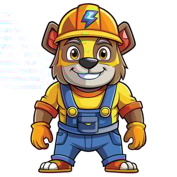 a cartoon bear wearing a hard hat and overalls vector