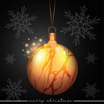 Realistic festive Christmas ornament featuring a line pattern design on a black background. vector