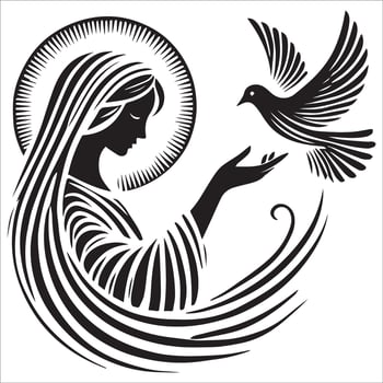 Virgin Mary with Doves in Prayer Design vector
