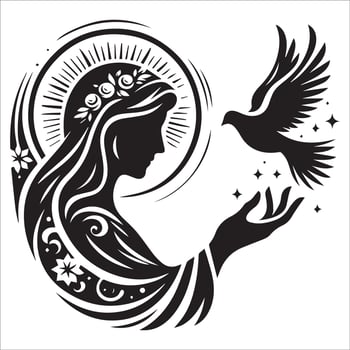 Sacred Virgin Mary Surrounded by Doves Illustration vector
