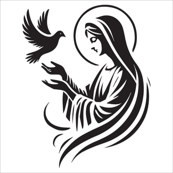 Divine Virgin Mary with Flying Doves Graphic vector