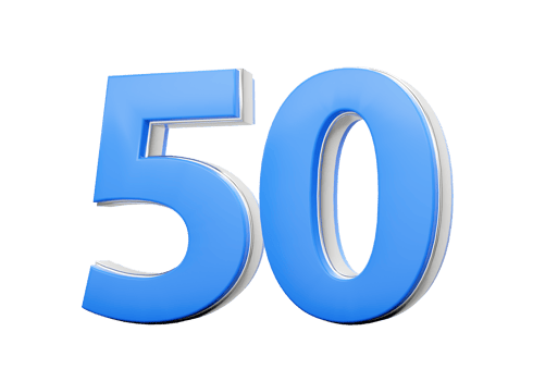 3D Number 50 Fifty Made Of Blue Body With Silver Outline 3D Illustration png