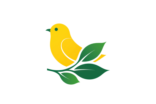 A bright yellow bird perched on green leaves, symbolizing nature and vitality. png