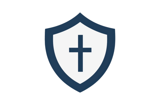 A shield emblem featuring a central cross, symbolizing protection and faith. png