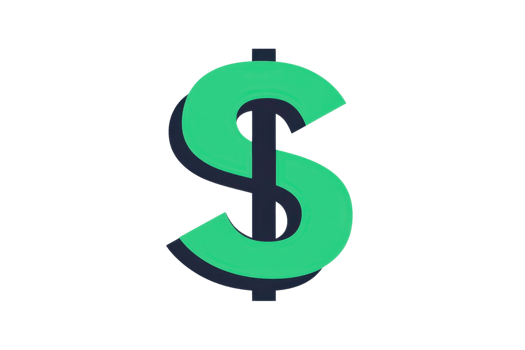 3D illustration of a green dollar sign icon with a drop shadow, symbolizing finance, currency, and economic concepts on a transparent background. png