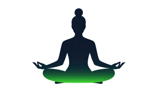 A silhouette of a person meditating in a cross-legged pose, emanating a calming green glow. png