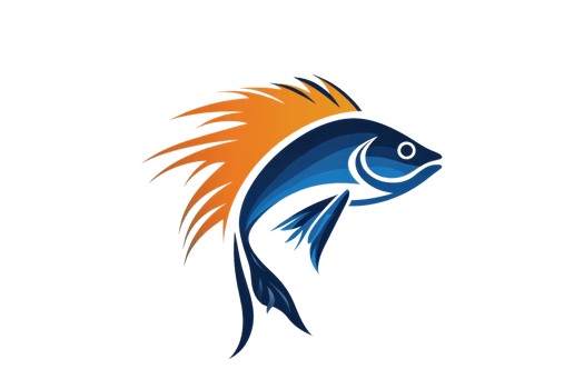 This image features a stylized fish with blue scales and vibrant orange fins, showcasing a dynamic and artistic design. png
