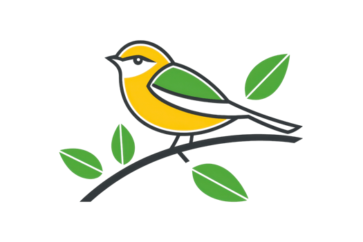 A colorful bird perched on a branch, showcasing vibrant yellow and green feathers with leaves surrounding it. png