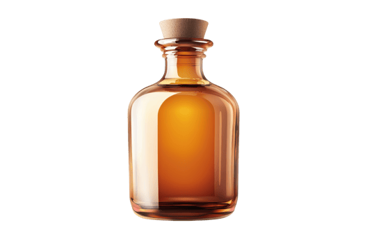 A classic amber glass bottle with a wooden cork, showcasing a warm amber hue. png