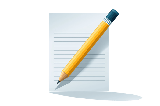A yellow pencil rests on a blank piece of lined paper, ready for writing or sketching. png