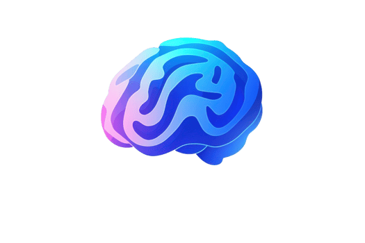A colorful, abstract representation of a brain featuring swirling patterns in shades of blue and purple. png