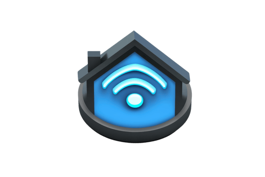 3D icon representing smart home connectivity with Wi-Fi symbol inside a house structure, illustrating modern technology and wireless communication. png