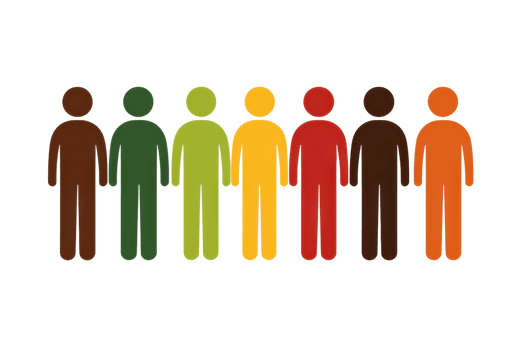 A row of stylized human figures in various colors representing diversity and unity. png